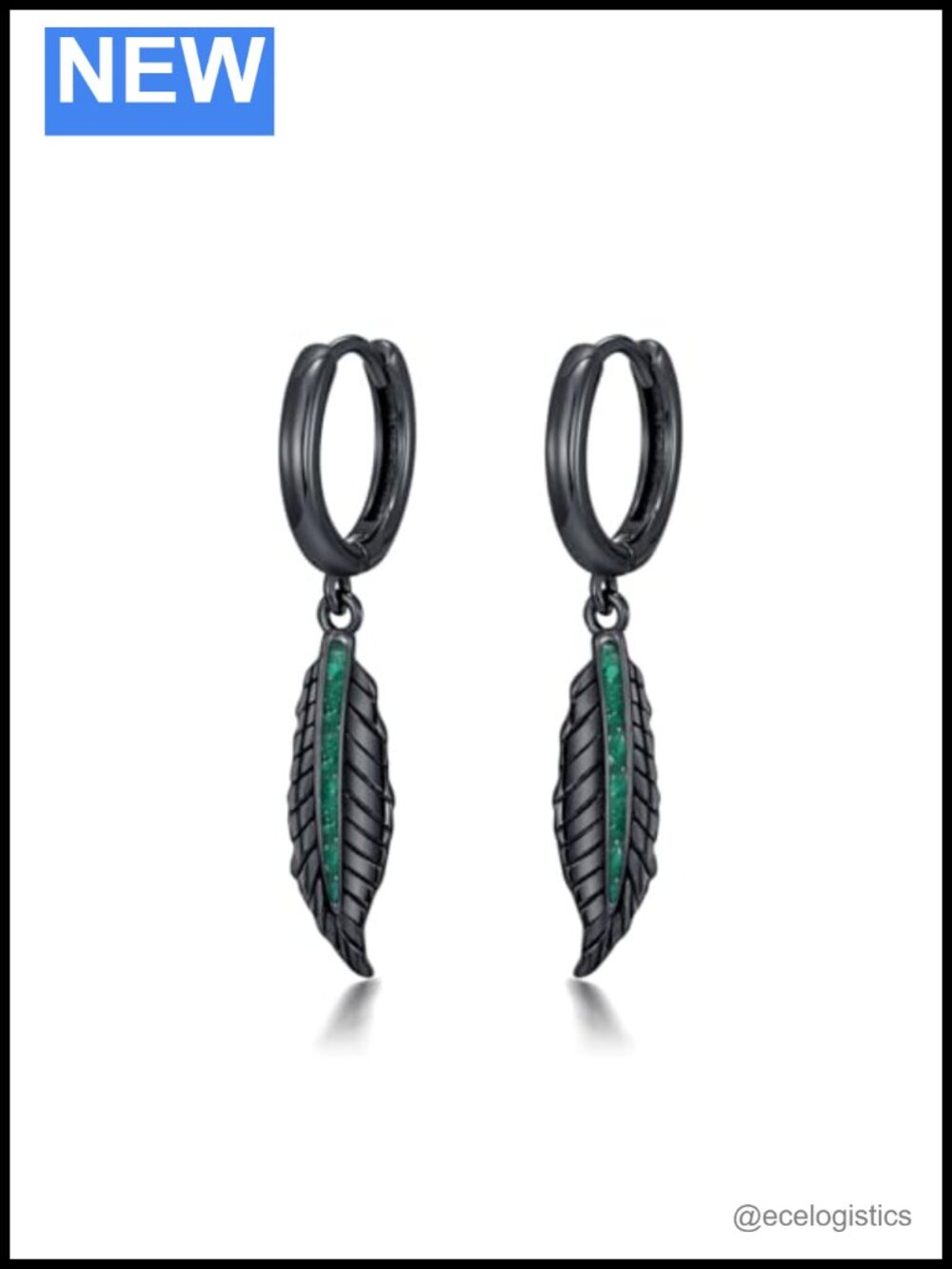 925 Sterling Silver Malachite Feather Dangle Earrings Punk Gothic